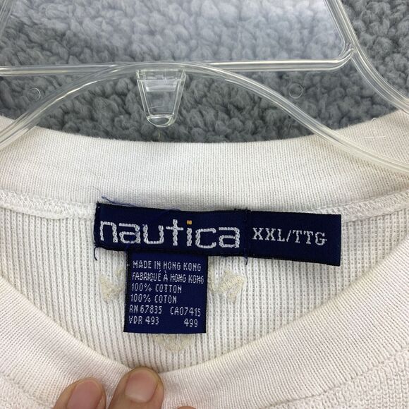 Nautica Mens Sweater Size XXL Ivory Heavyweight Spellout Embroidered Banded Hem - Picture 6 of 12